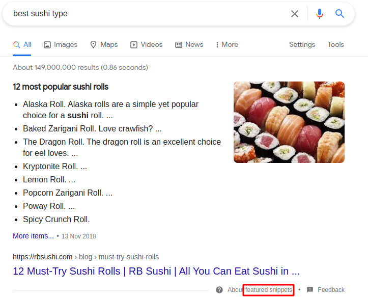 example of a featured snippet on google